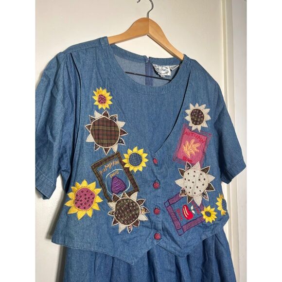 Country Wear Dress 18W Denim Midi Maxi Cottagecore Teacher Fall Farm 90s twee - Picture 3 of 4